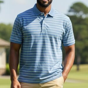 New POLO GOLF Ralph Lauren Men Blue Striped Shirt M | Vintage 90s Resort Preppy